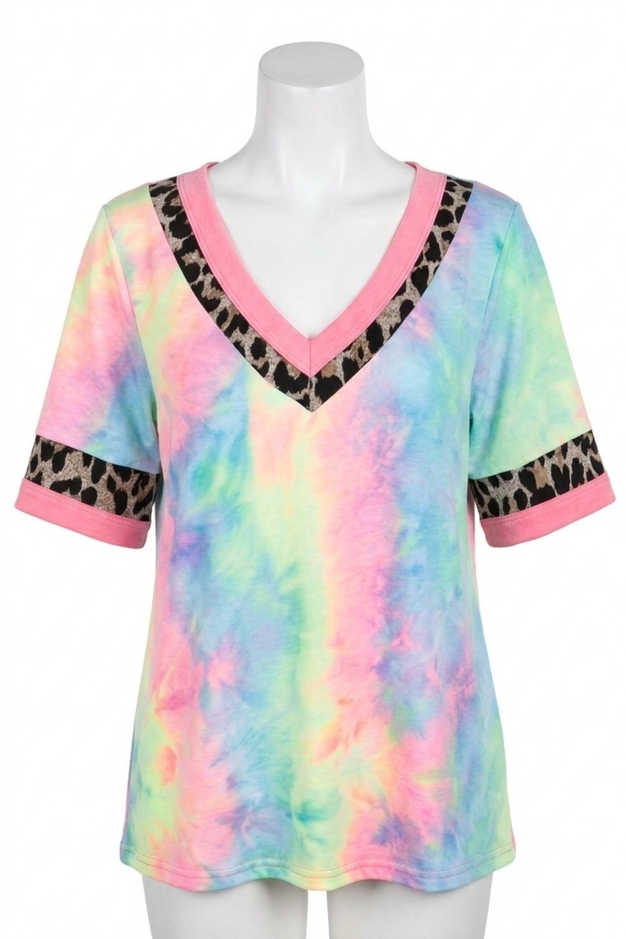 NEW BIBI chloe tie dye & leopard top in multicolor
